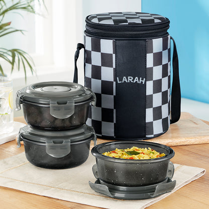 Larah Colormate Round Lunch Box, Black