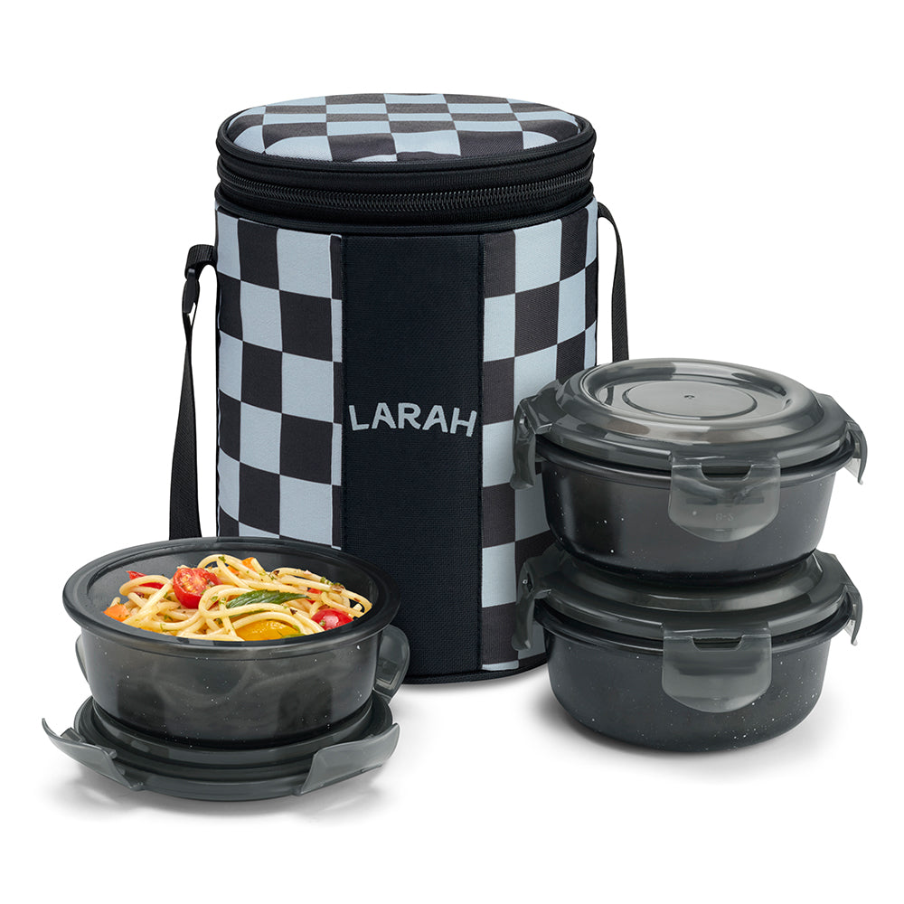 Larah Colormate Round Lunch Box, Black