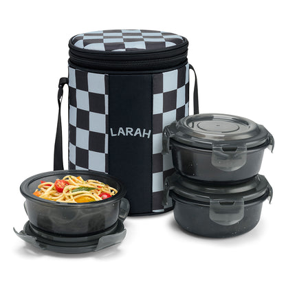 Larah Colormate Round Lunch Box, Black