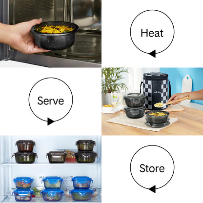 Larah Colormate Round Lunch Box, Black