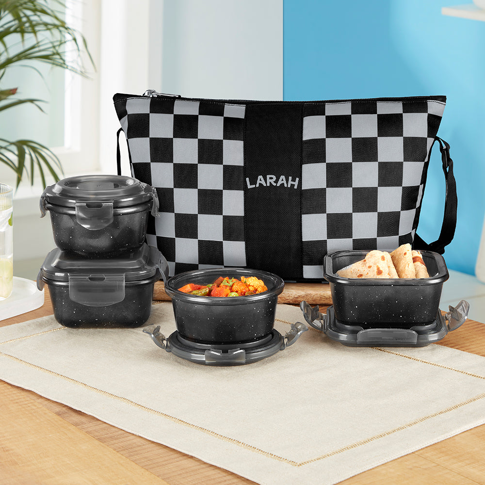 Larah Colormate Daisy Universal Lunch Box, Black