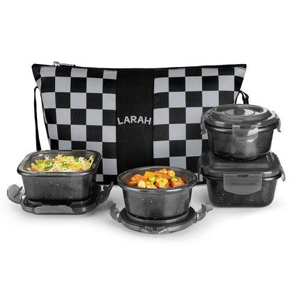 Larah Colormate Daisy Universal Lunch Box, Black
