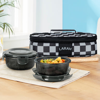 Larah Colormate Round Lunch Box, Black