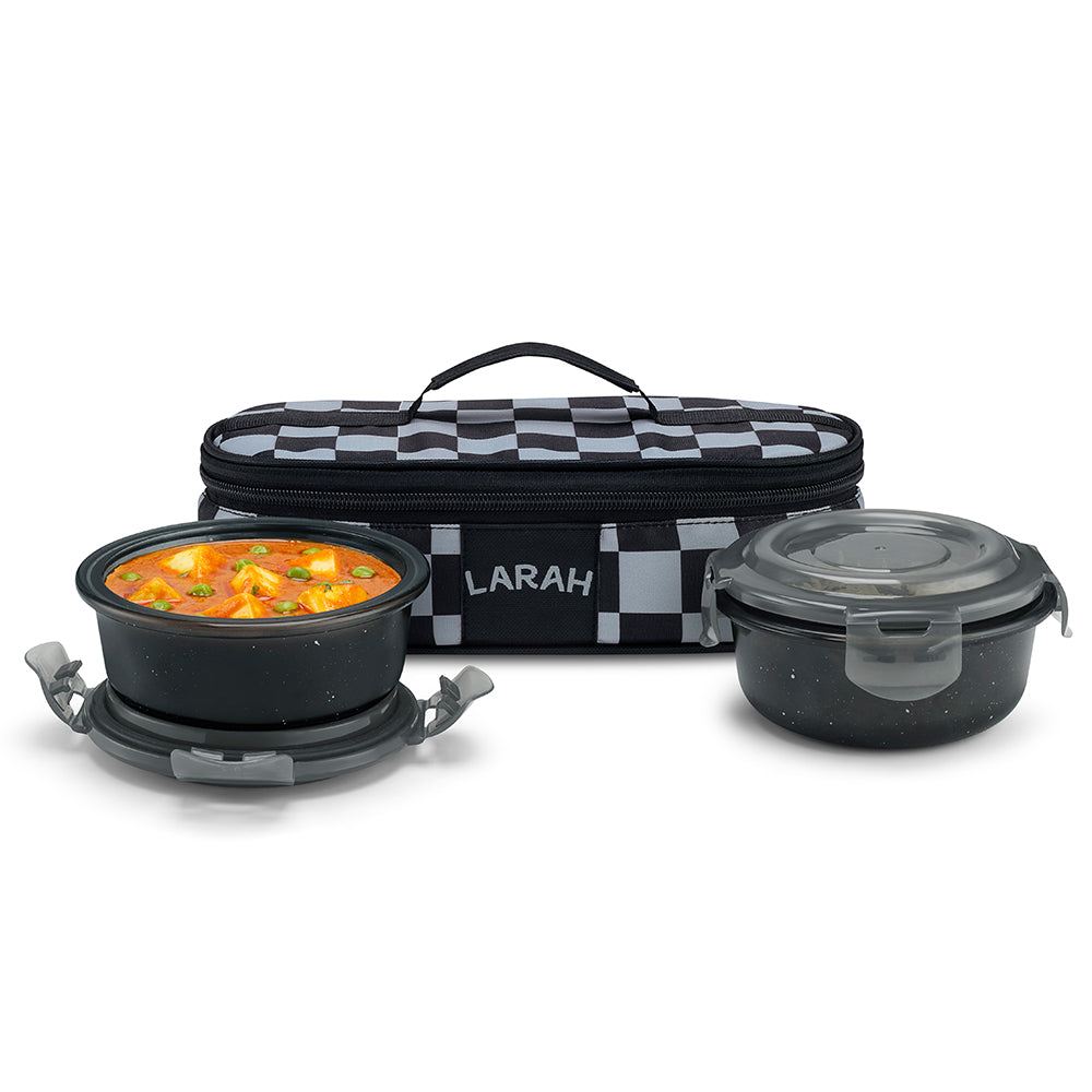 Larah Colormate Round Lunch Box, Black