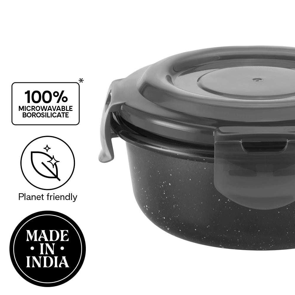 Larah Colormate Round Lunch Box, Black