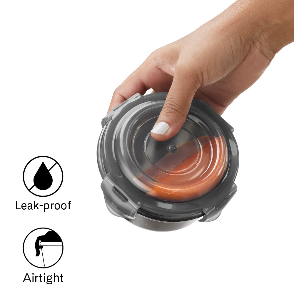 Larah Colormate Round Lunch Box, Black