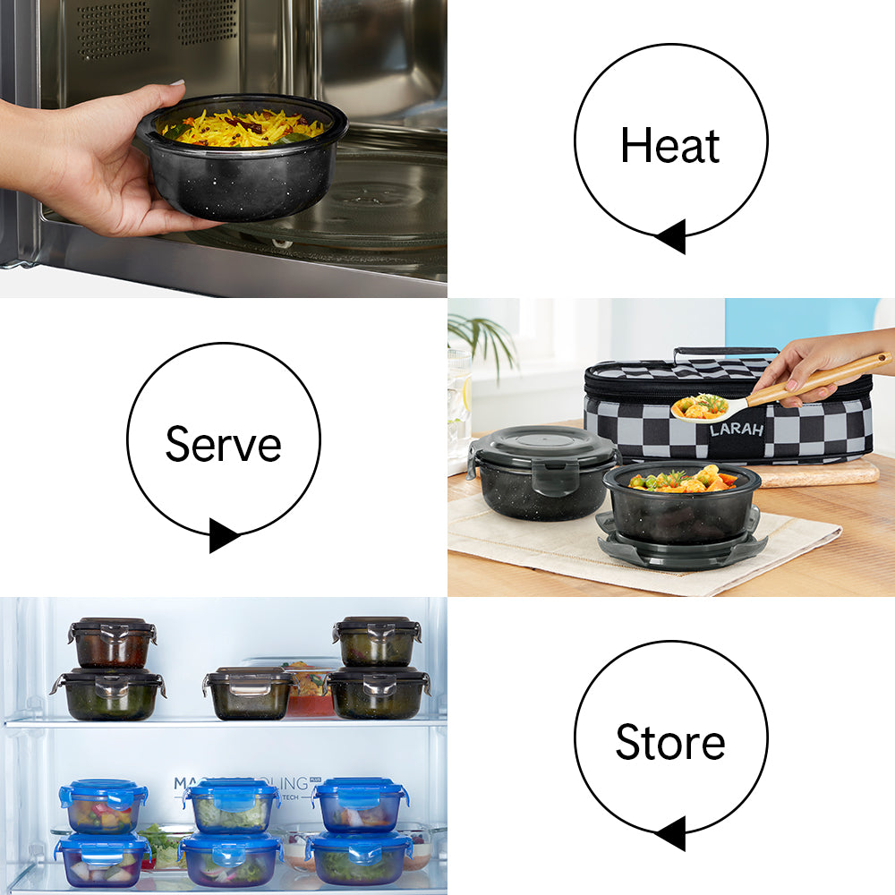 Larah Colormate Round Lunch Box, Black