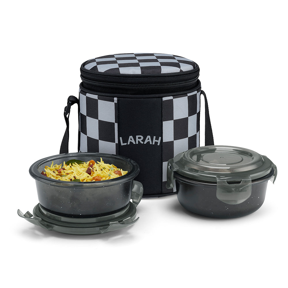 Larah Colormate Round Lunch Box, Black