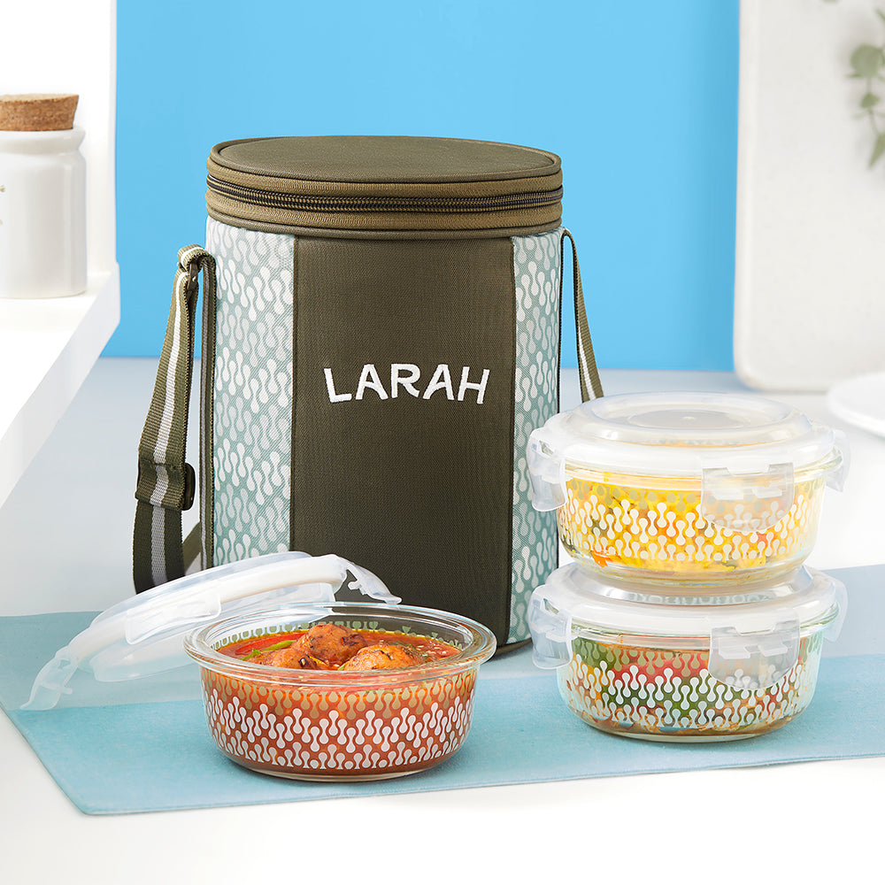 Larah Gracia Glass Lunchbox, Round x 3