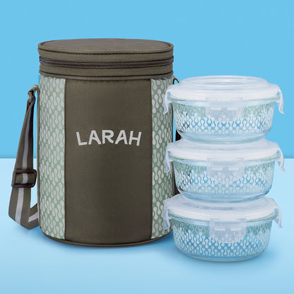 Larah Gracia Glass Lunchbox, Round x 3