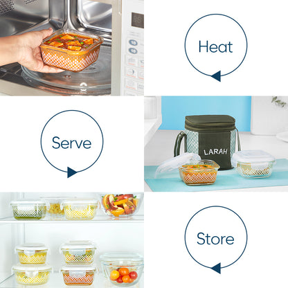 Larah Gracia Glass Lunchbox, Square x 2 (Tall)