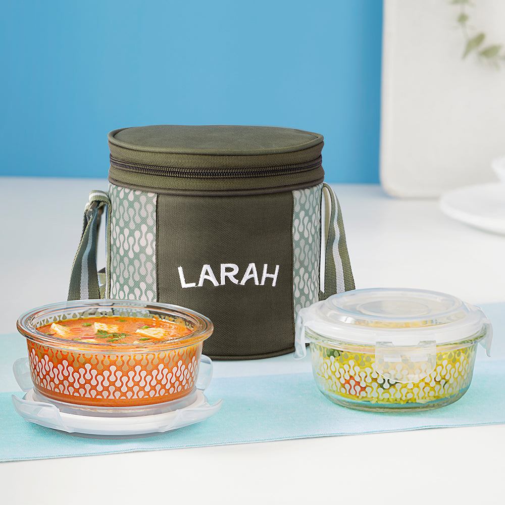 Larah Gracia Glass Lunchbox, Round x 2 (Tall)