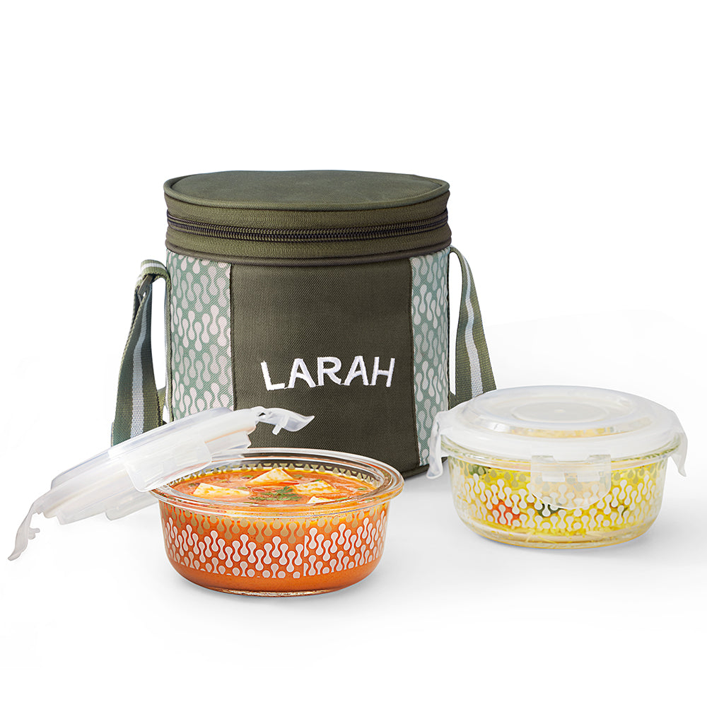 Larah Gracia Glass Lunchbox, Round x 2 (Tall)