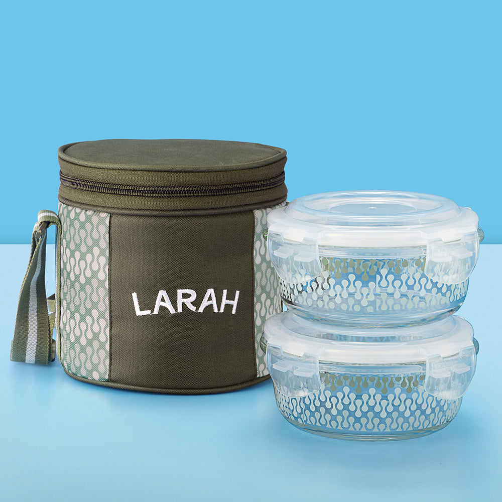 Larah Gracia Glass Lunchbox, Round x 2 (Tall)