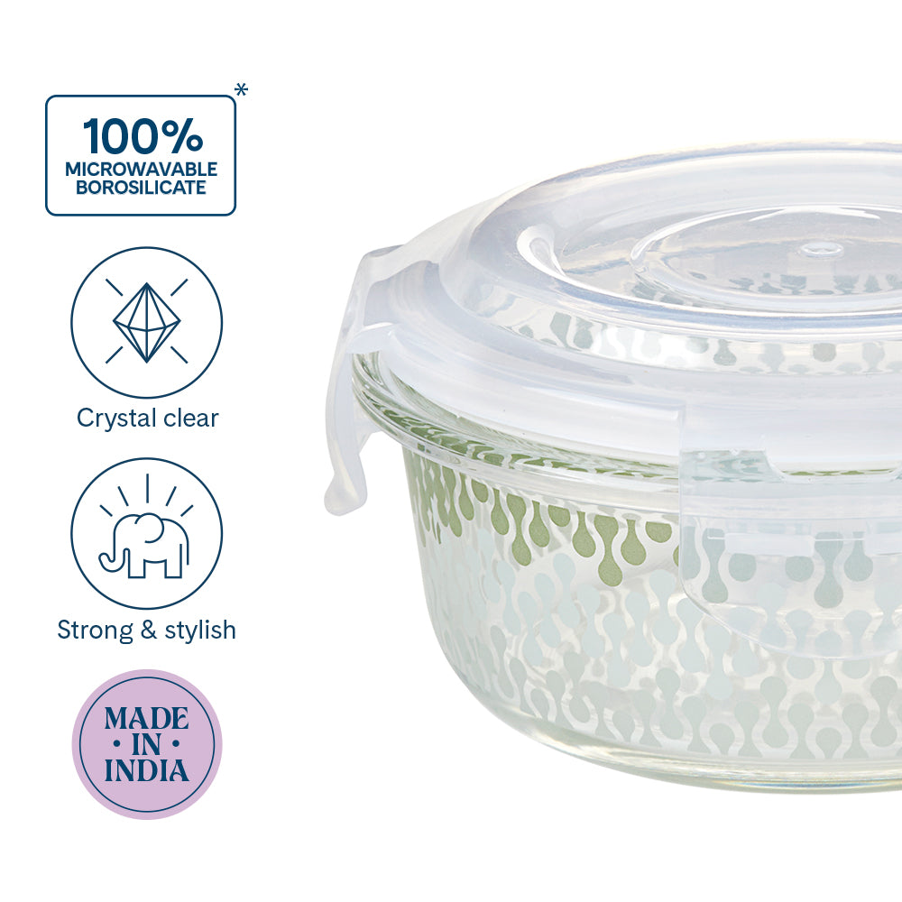 Larah Gracia Glass Lunchbox, Round x 2 (Tall)