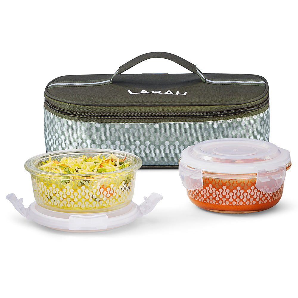 Larah Gracia Glass Lunchbox, Round x 2 (Flat)