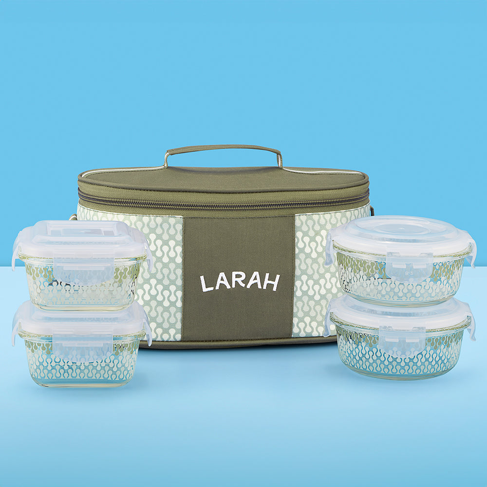 Larah Gracia Glass Lunchbox, 320ml x 2 + 400ml x 2
