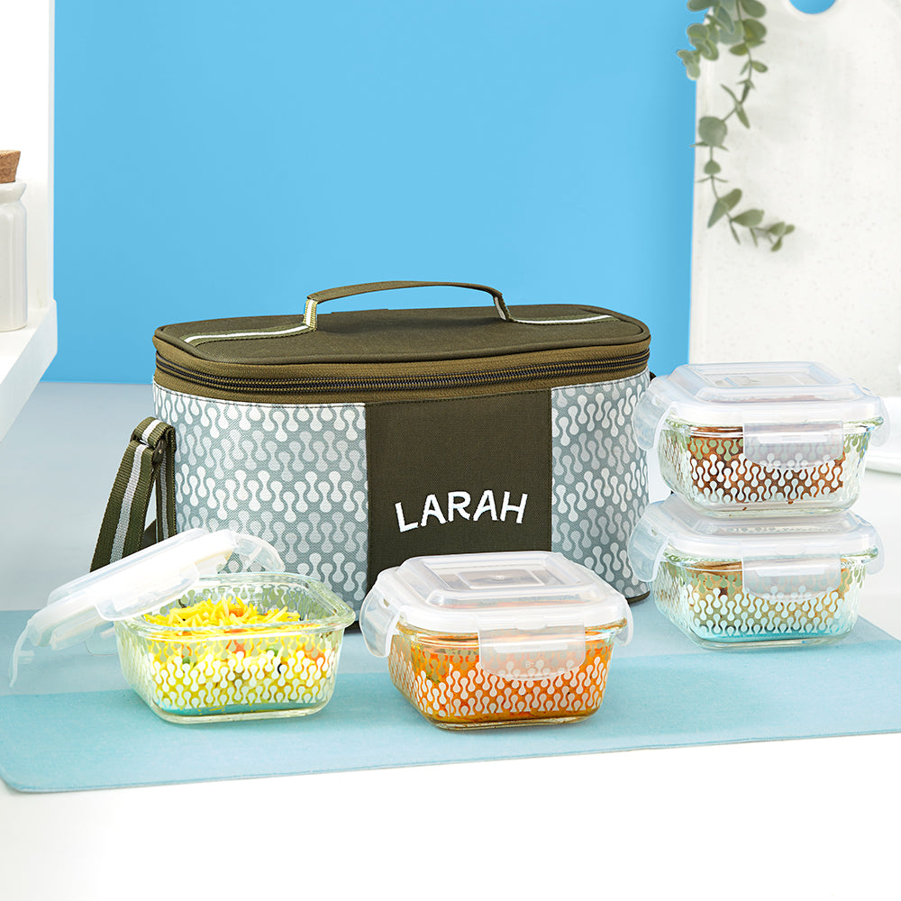 Larah Gracia Glass Lunchbox, Square x 4