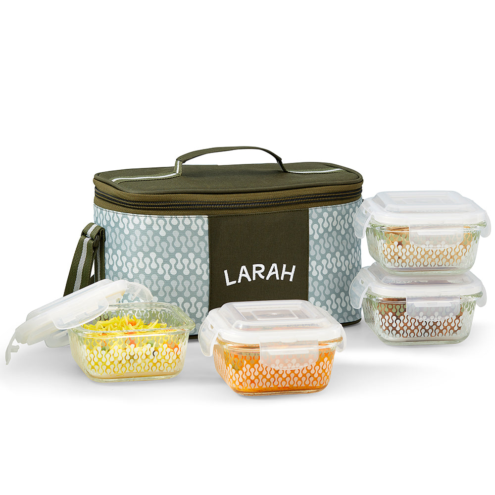 Larah Gracia Glass Lunchbox, Square x 4