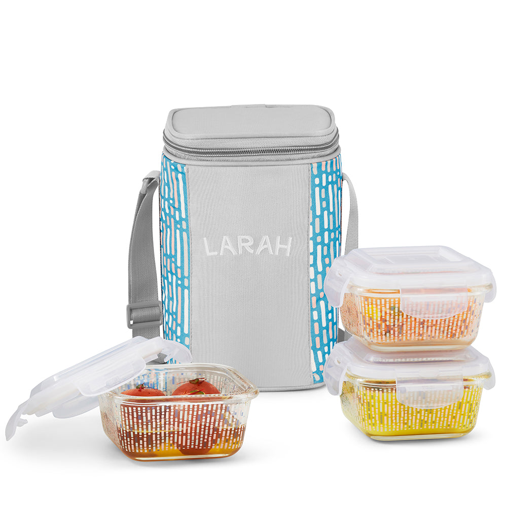 Larah Vogue Glass Lunchbox, Square x 3