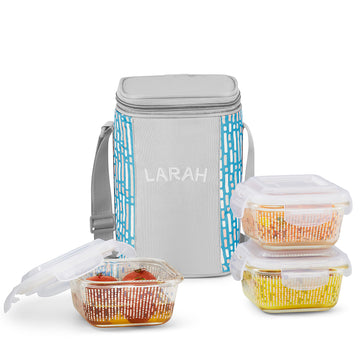 Larah Vogue Glass Lunchbox, Square x 3