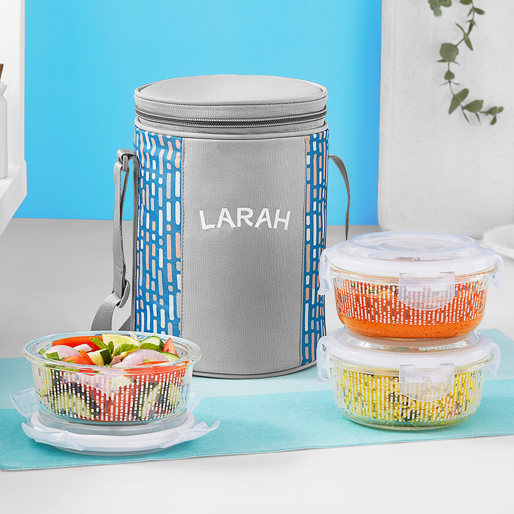 Larah Vogue Glass Lunchbox, Round x 3