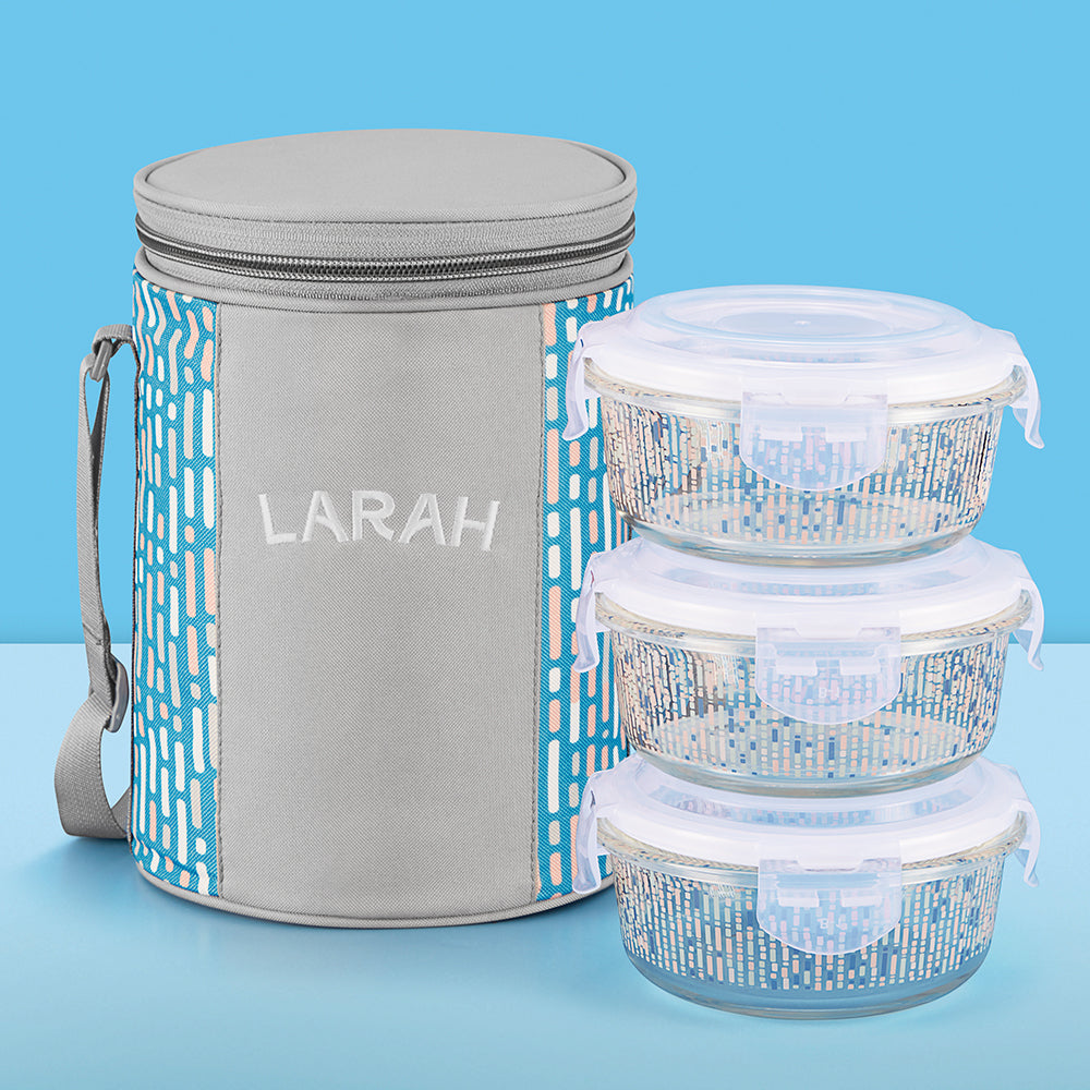 Larah Vogue Glass Lunchbox, Round x 3