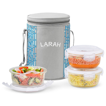Larah Vogue Glass Lunchbox, Round x 3