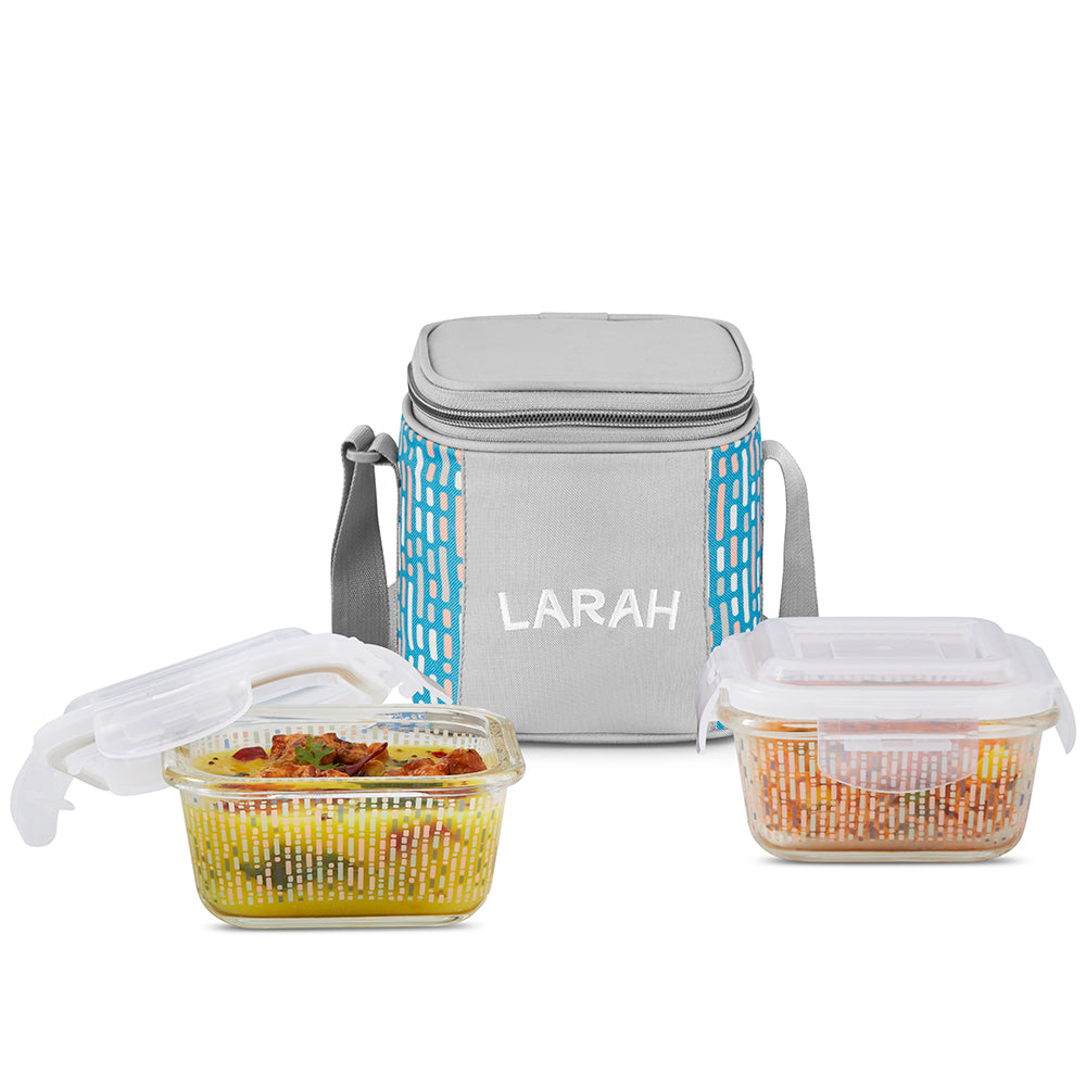 Larah Vogue Glass Lunchbox, Square x 2 (Tall), 320ml x 2