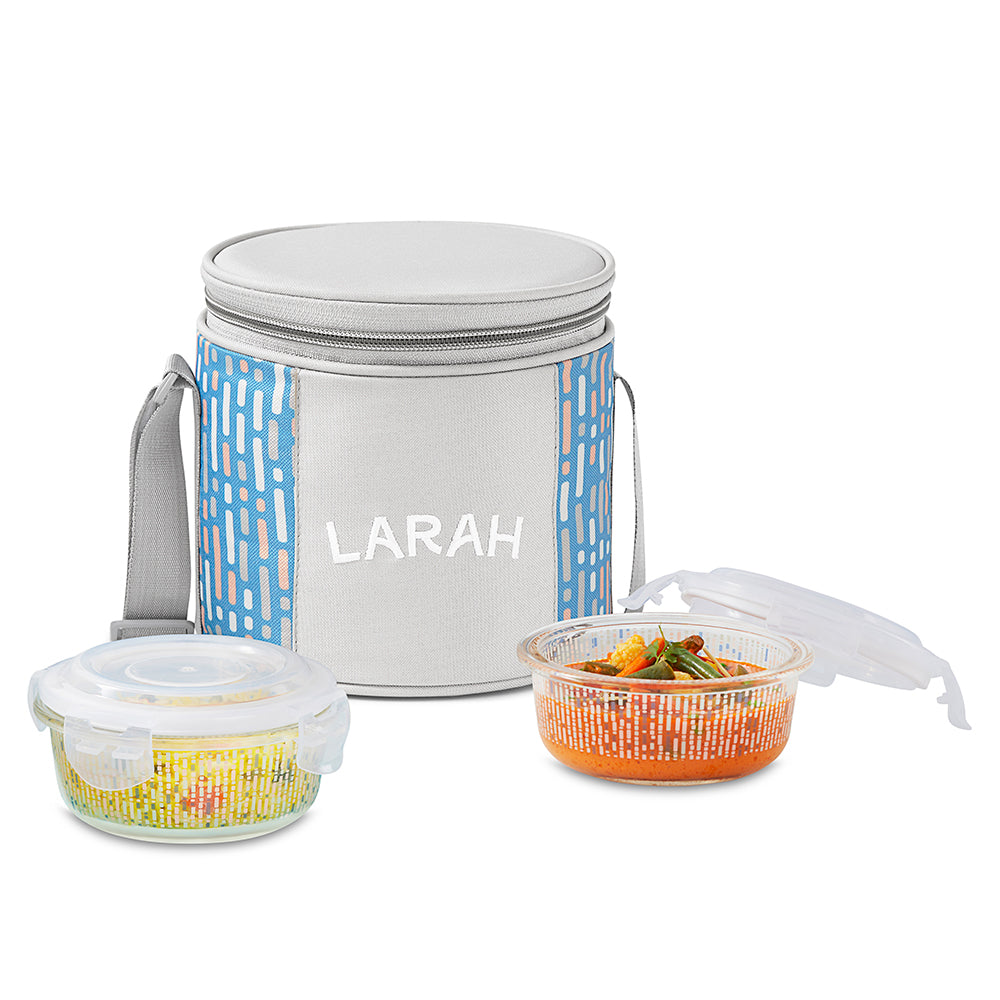 Larah Vogue Glass Lunchbox, Round x 2 (Tall), 400ml x 2