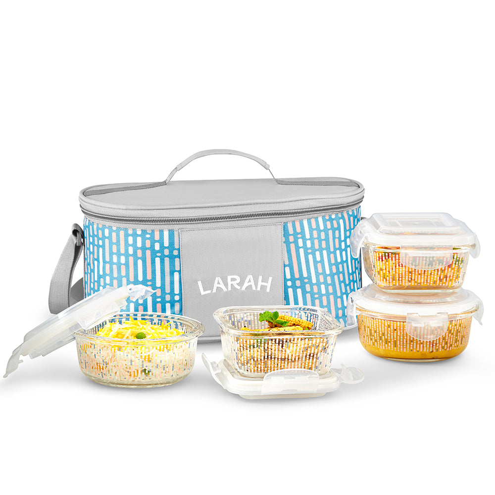 Larah Vogue Glass Lunchbox, 320ml x 2 + 400ml x 2