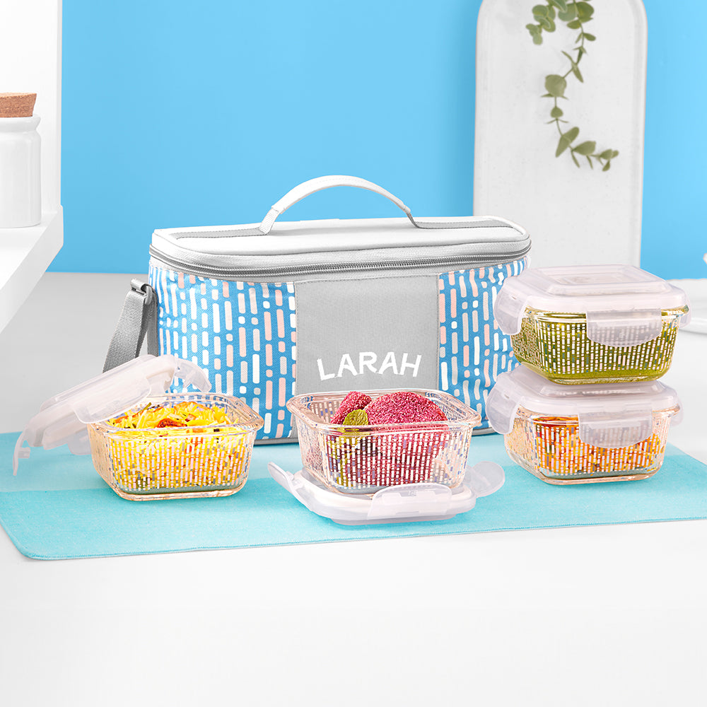 Larah Vogue Glass Lunchbox, Square x 4