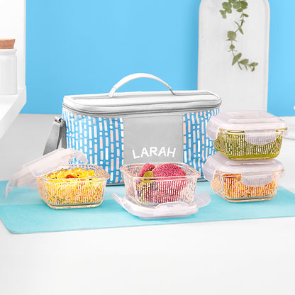 Larah Vogue Glass Lunchbox, Square x 4