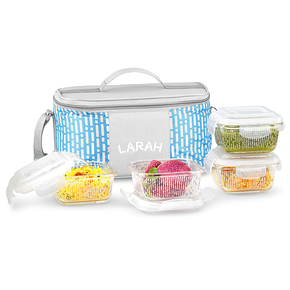 Larah Vogue Glass Lunchbox, Square x 4