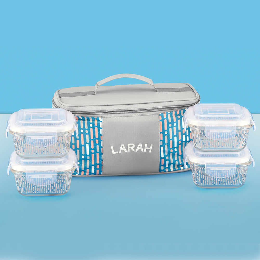 Larah Vogue Glass Lunchbox, Square x 4