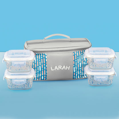 Larah Vogue Glass Lunchbox, Square x 4