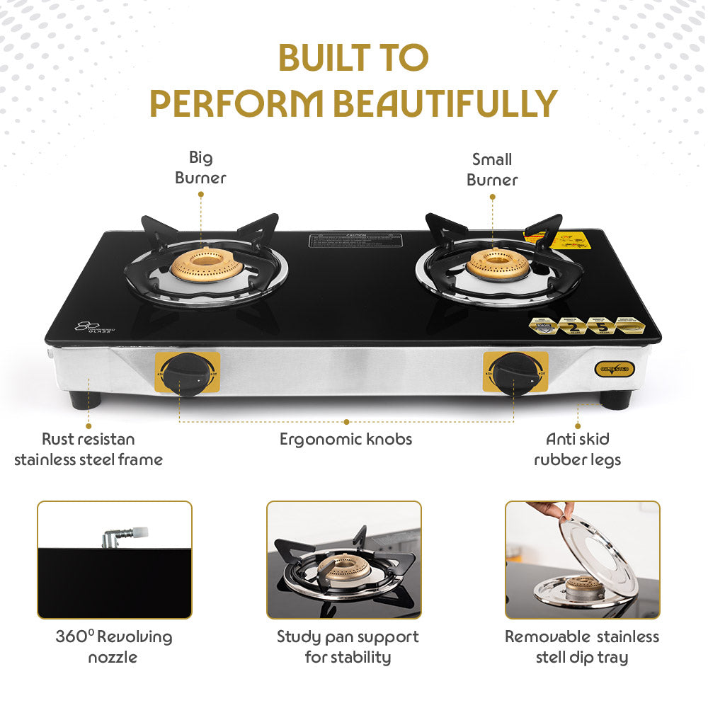 Borosil Blaze Glass-top Gas stove, 2 Burners