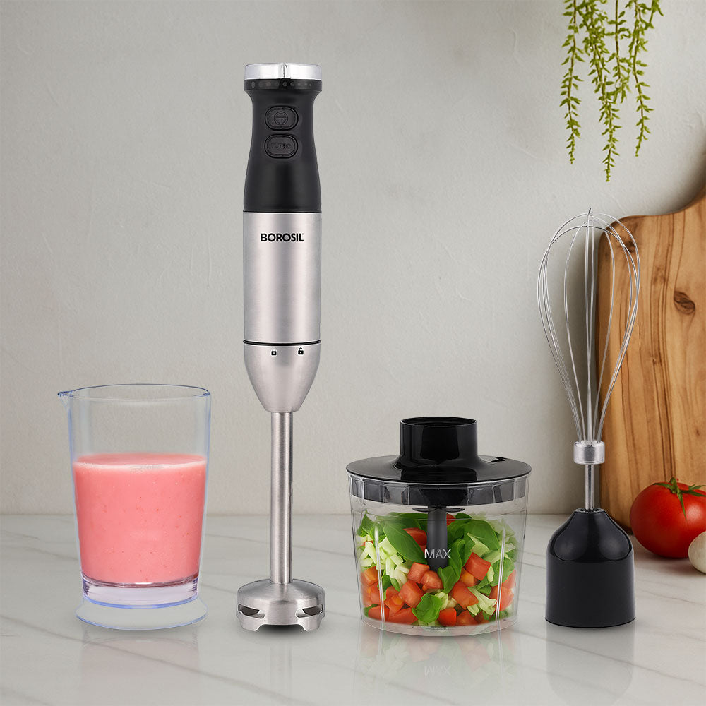 Borosil Smartblend 800W Hand Blender with Chopper & Whisker, W07