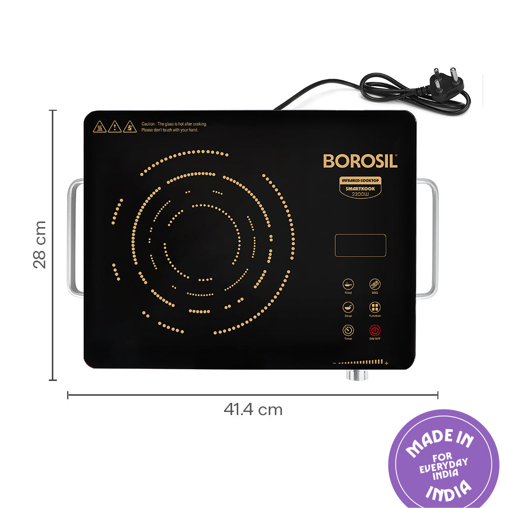 Borosil Smart Kook Infrared-PC01 Induction Cooker, 2200 W, Compatible with all Metal Cookware