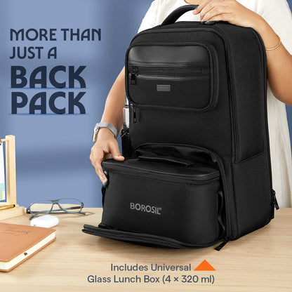 MaxPack Professional Backpack with Universal Glass Lunch Box, Black