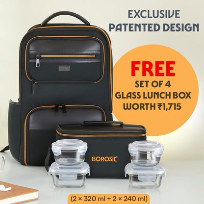 MaxPack Professional Backpack with Universal Glass Lunch Box, Orange