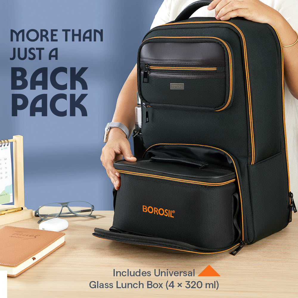 MaxPack Professional Backpack with Universal Glass Lunch Box, Orange
