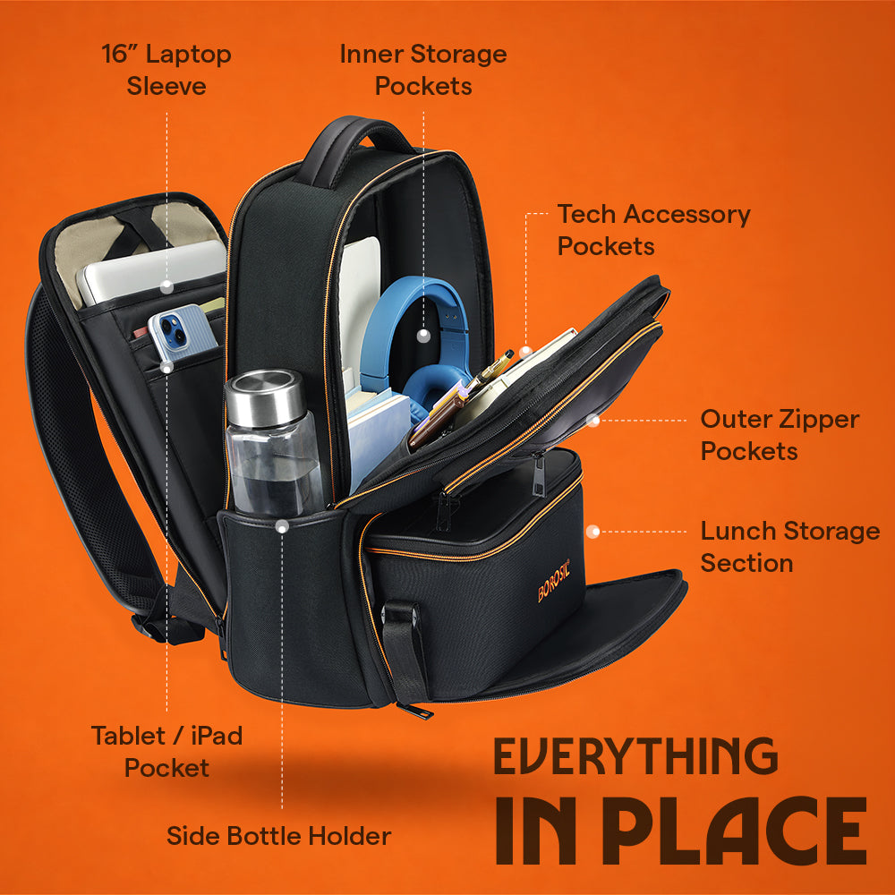 MaxPack Professional Backpack with Universal Glass Lunch Box, Orange
