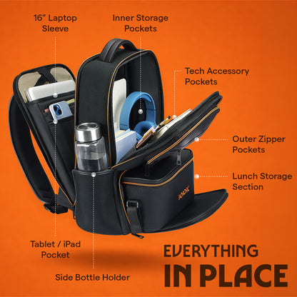 MaxPack Professional Backpack with Universal Glass Lunch Box, Orange