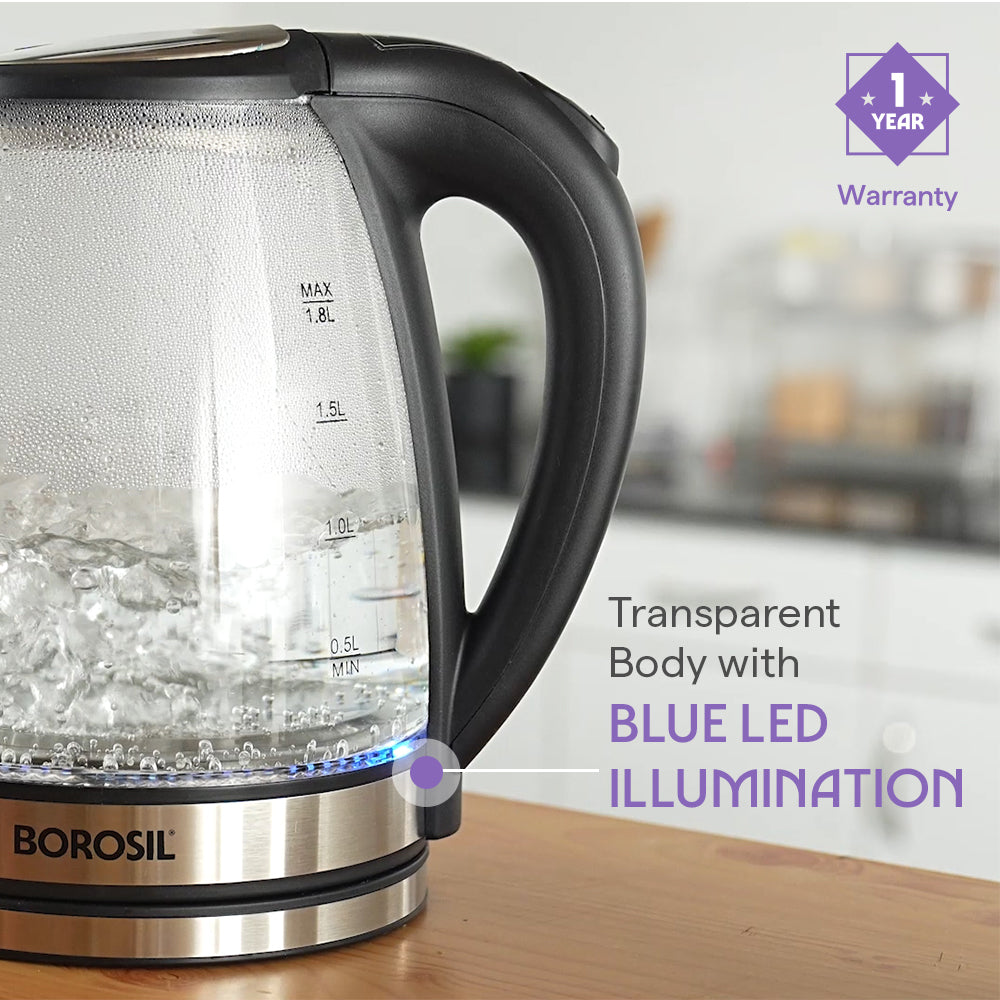 Crystal 1.8L Electric Glass Kettle, 1500 W
