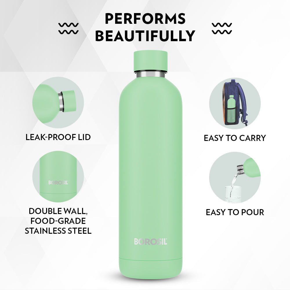 Borosil Pacific Insulated Bottle, Light Green, 700ml, 700ml