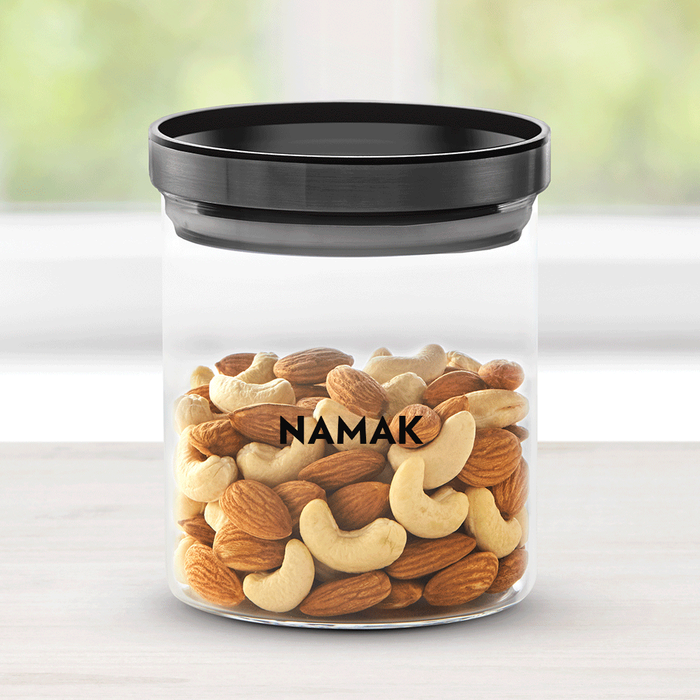 Stack n Store Airtight Glass Jar with Black PP lid, Personalise