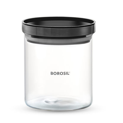 Borosil Stack n Store Classic Glass Jar with Black PP Lid , 600 Ml