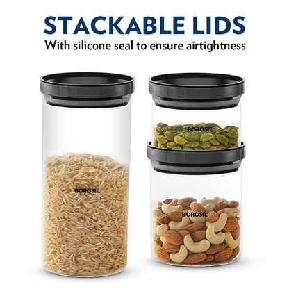 Stack n Store Airtight Glass Jar with Black PP lid, Personalise