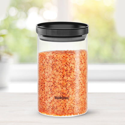 Stack n Store Airtight Glass Jar with Black PP lid, Personalise